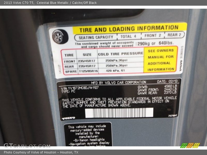 Info Tag of 2013 C70 T5