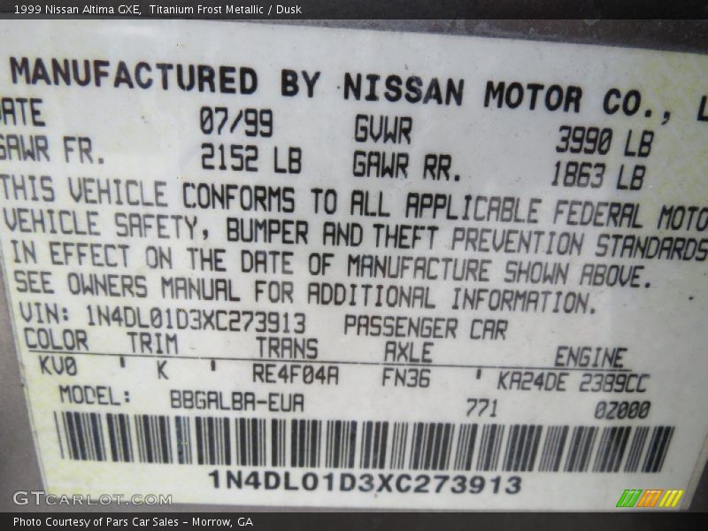 Titanium Frost Metallic / Dusk 1999 Nissan Altima GXE
