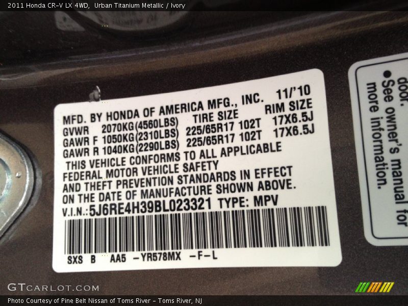 Urban Titanium Metallic / Ivory 2011 Honda CR-V LX 4WD