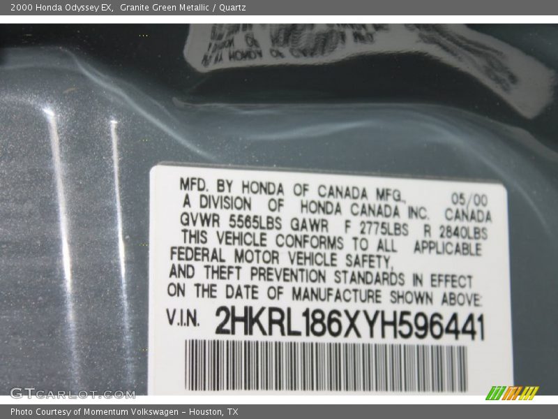 Granite Green Metallic / Quartz 2000 Honda Odyssey EX