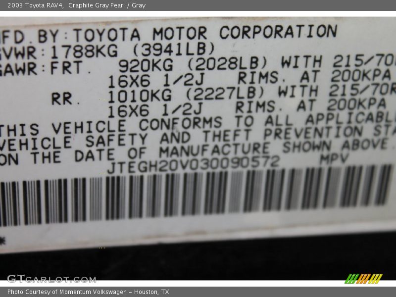 Graphite Gray Pearl / Gray 2003 Toyota RAV4