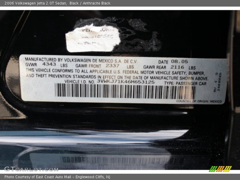Black / Anthracite Black 2006 Volkswagen Jetta 2.0T Sedan