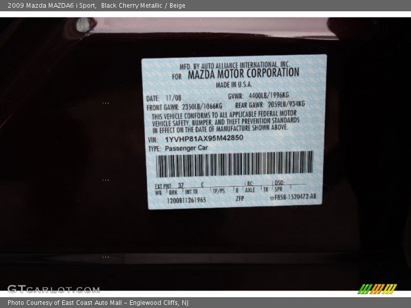 Black Cherry Metallic / Beige 2009 Mazda MAZDA6 i Sport
