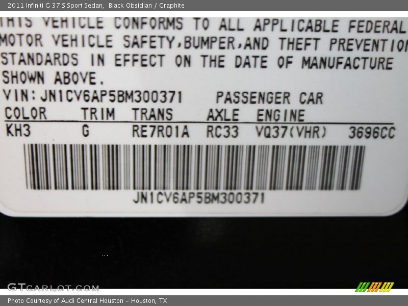 Black Obsidian / Graphite 2011 Infiniti G 37 S Sport Sedan