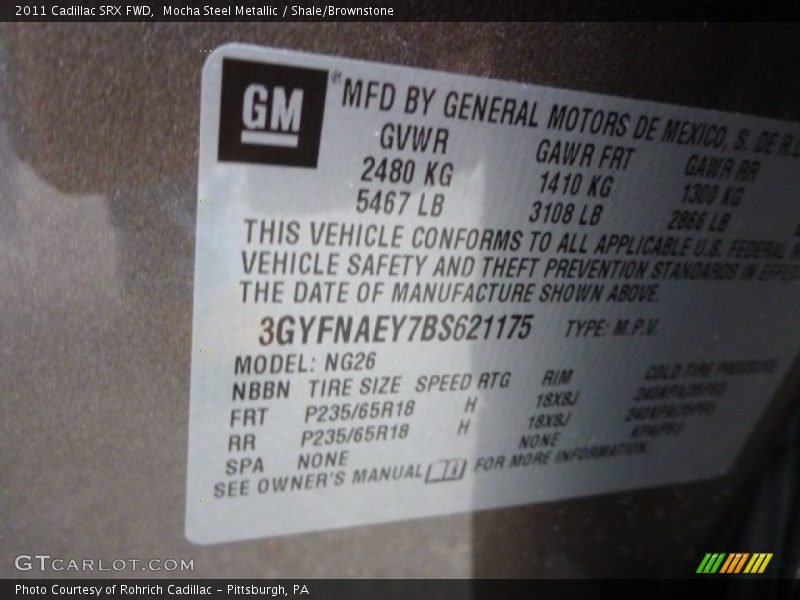 Mocha Steel Metallic / Shale/Brownstone 2011 Cadillac SRX FWD