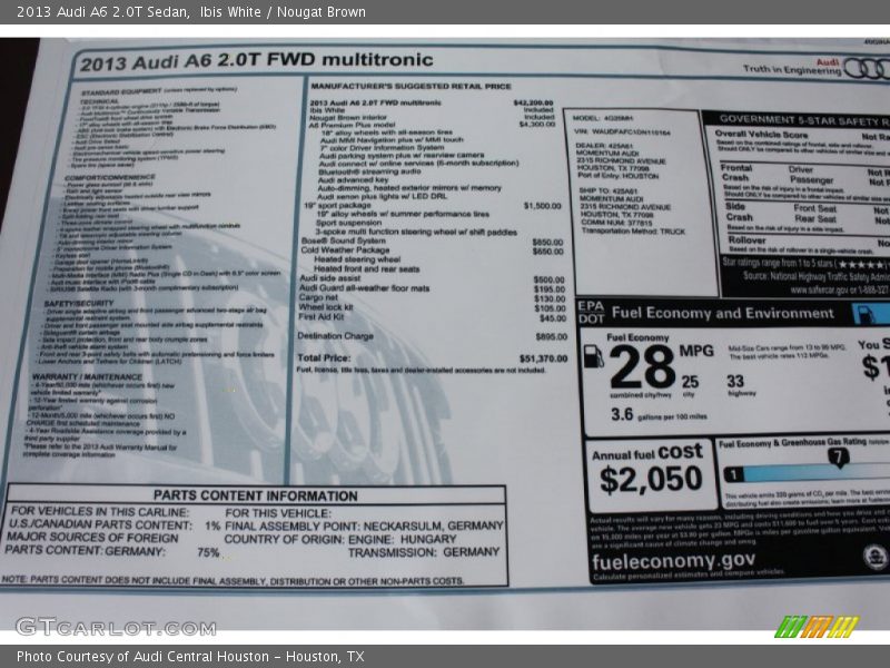 Ibis White / Nougat Brown 2013 Audi A6 2.0T Sedan