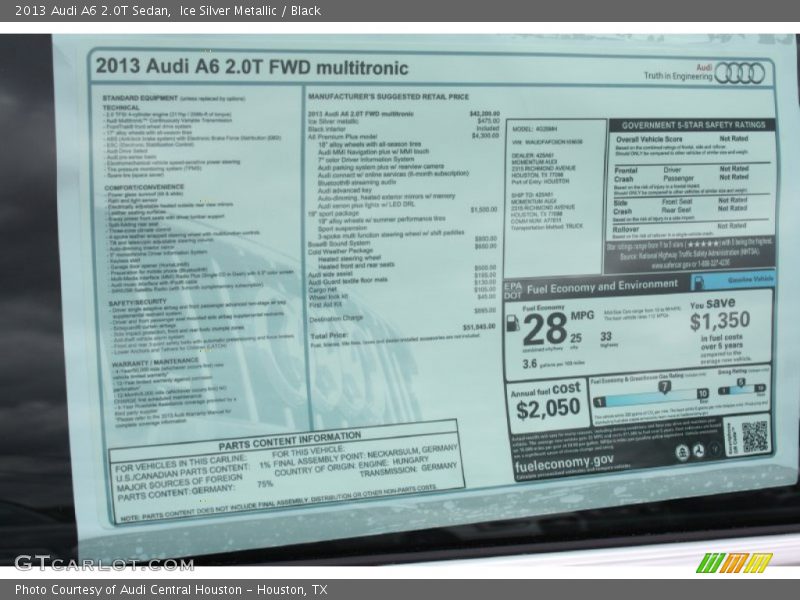  2013 A6 2.0T Sedan Window Sticker