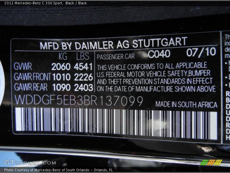 Black / Black 2011 Mercedes-Benz C 300 Sport