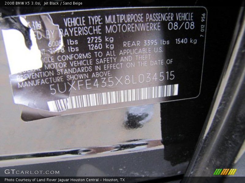 Jet Black / Sand Beige 2008 BMW X5 3.0si