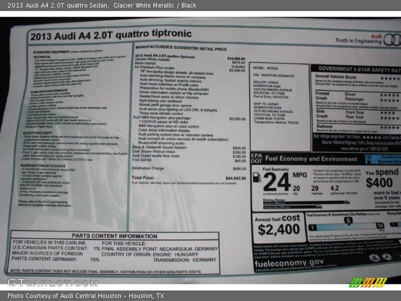 Glacier White Metallic / Black 2013 Audi A4 2.0T quattro Sedan