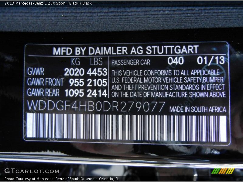 Black / Black 2013 Mercedes-Benz C 250 Sport
