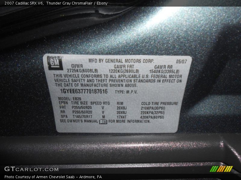 Thunder Gray ChromaFlair / Ebony 2007 Cadillac SRX V6