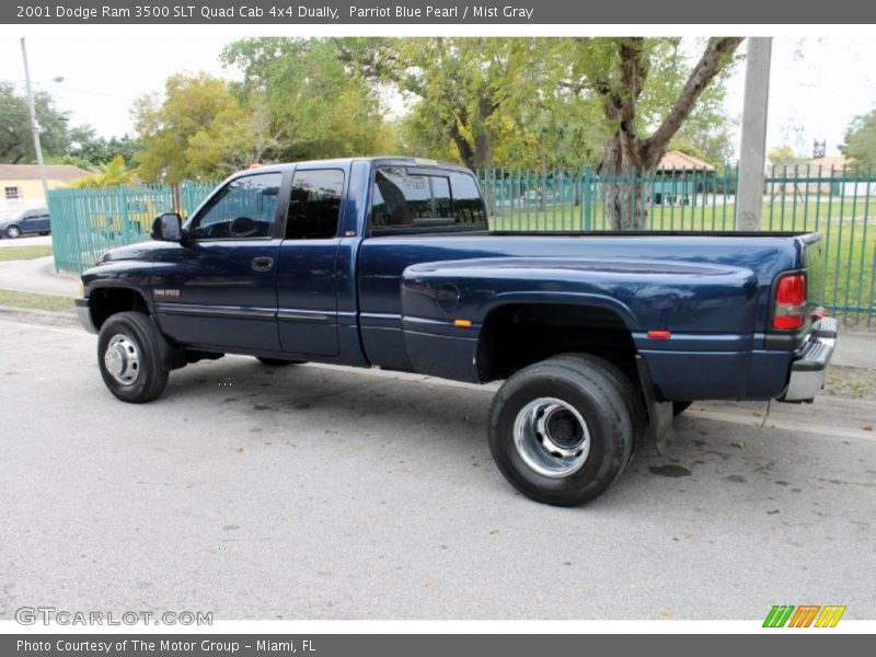 Parriot Blue Pearl / Mist Gray 2001 Dodge Ram 3500 SLT Quad Cab 4x4 Dually