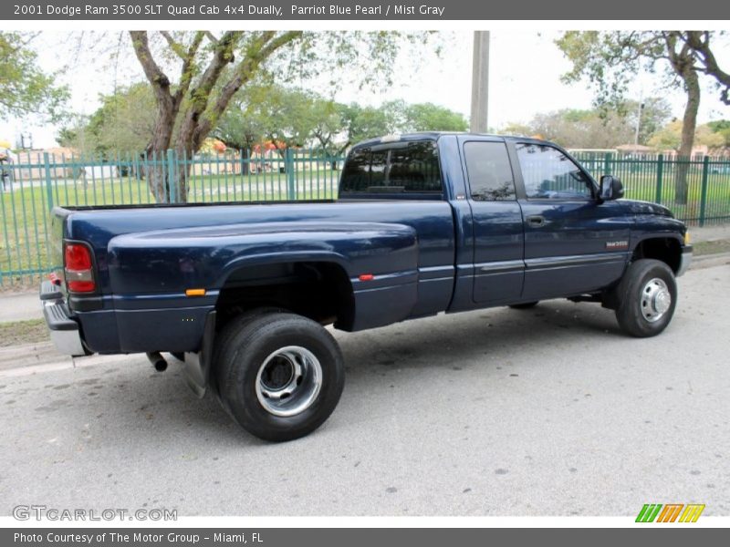 Parriot Blue Pearl / Mist Gray 2001 Dodge Ram 3500 SLT Quad Cab 4x4 Dually