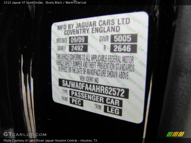Ebony Black / Warm Charcoal 2010 Jaguar XF Sport Sedan