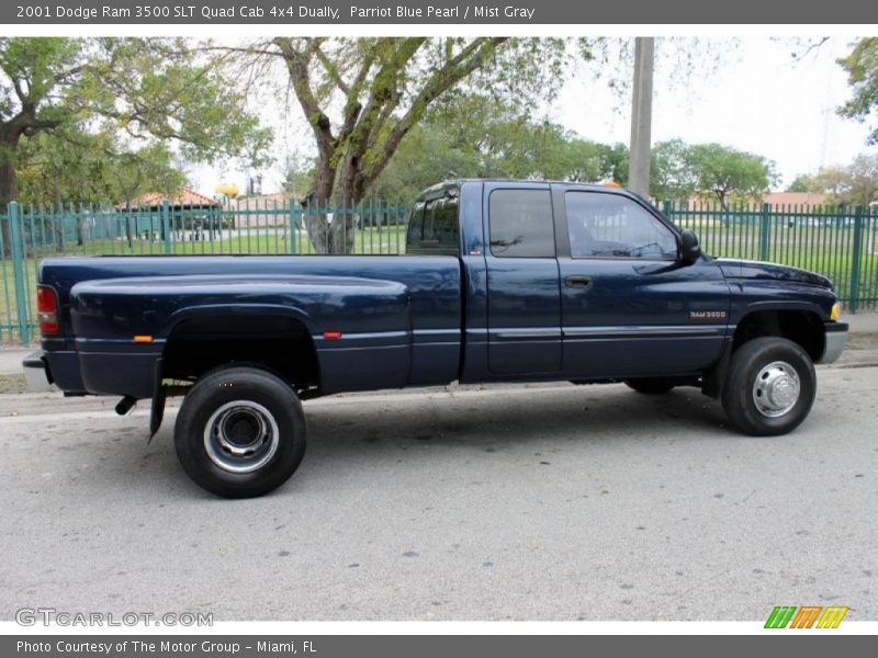 Parriot Blue Pearl / Mist Gray 2001 Dodge Ram 3500 SLT Quad Cab 4x4 Dually