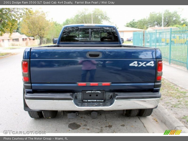 Parriot Blue Pearl / Mist Gray 2001 Dodge Ram 3500 SLT Quad Cab 4x4 Dually