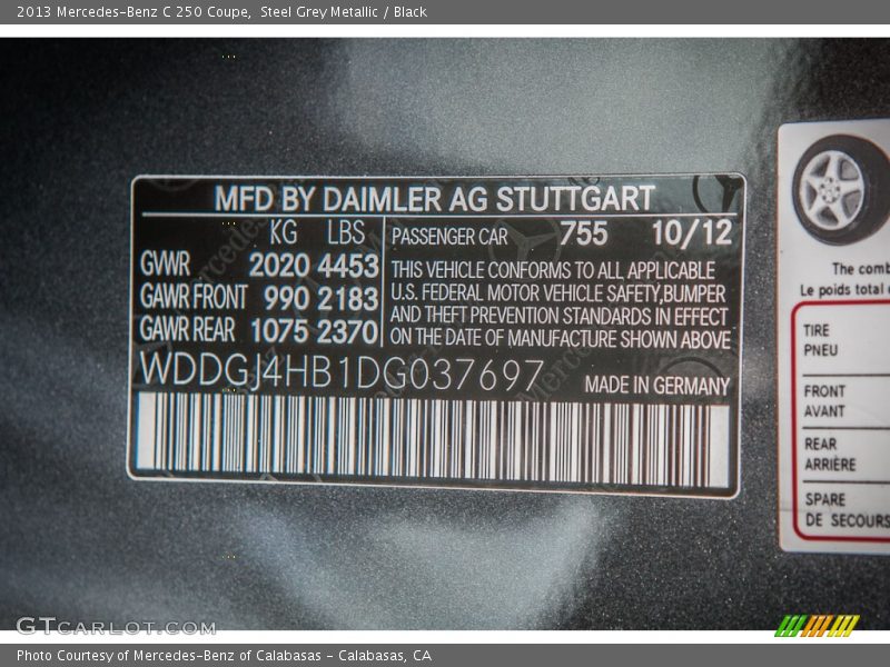 Steel Grey Metallic / Black 2013 Mercedes-Benz C 250 Coupe