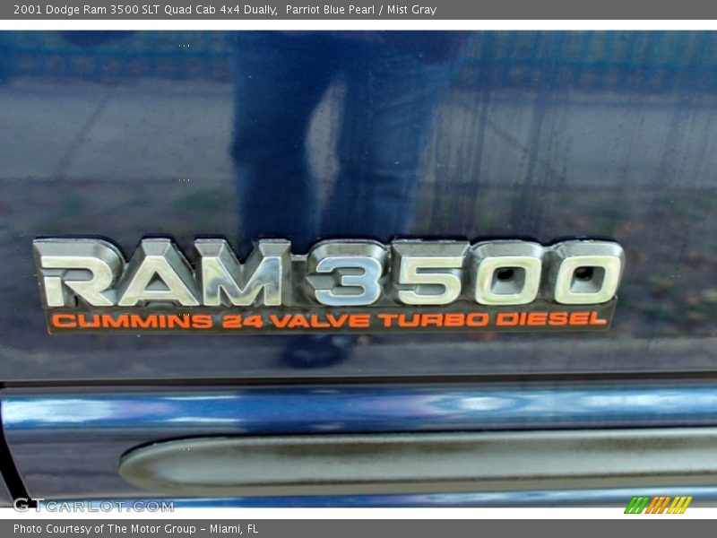 Parriot Blue Pearl / Mist Gray 2001 Dodge Ram 3500 SLT Quad Cab 4x4 Dually