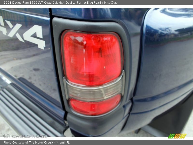 Parriot Blue Pearl / Mist Gray 2001 Dodge Ram 3500 SLT Quad Cab 4x4 Dually