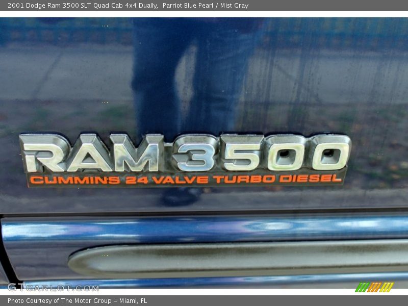 Parriot Blue Pearl / Mist Gray 2001 Dodge Ram 3500 SLT Quad Cab 4x4 Dually