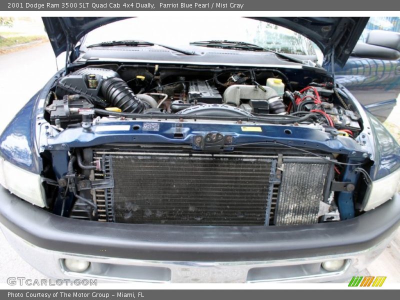 Parriot Blue Pearl / Mist Gray 2001 Dodge Ram 3500 SLT Quad Cab 4x4 Dually
