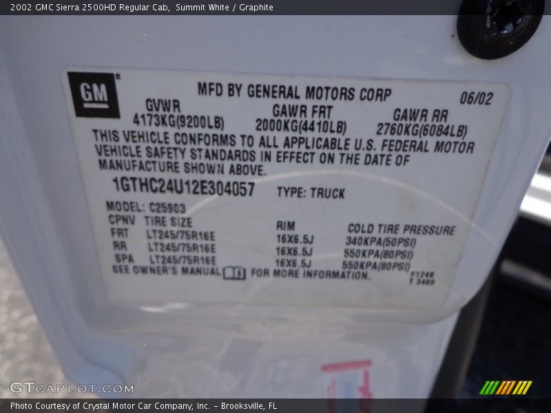Summit White / Graphite 2002 GMC Sierra 2500HD Regular Cab