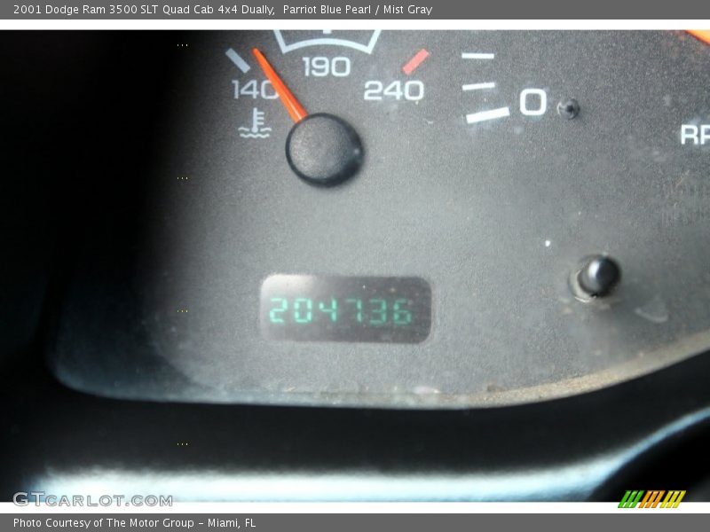 Parriot Blue Pearl / Mist Gray 2001 Dodge Ram 3500 SLT Quad Cab 4x4 Dually
