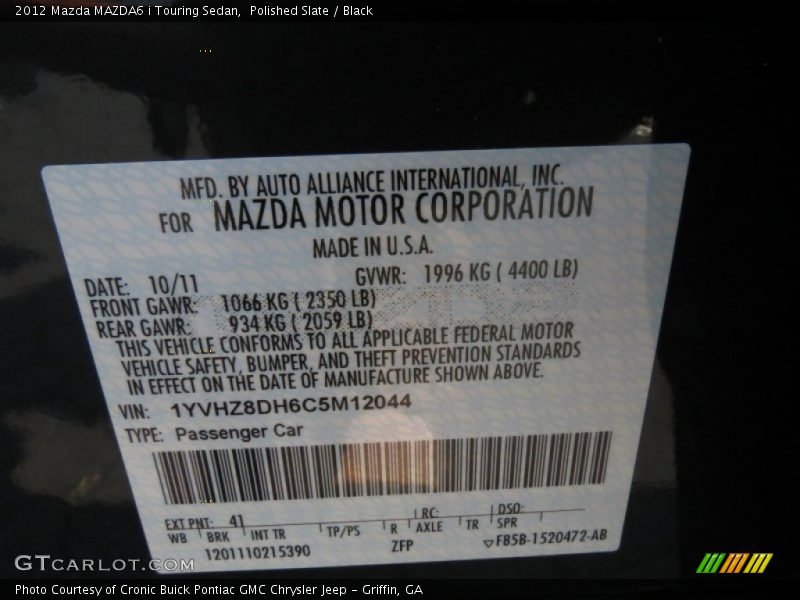 Polished Slate / Black 2012 Mazda MAZDA6 i Touring Sedan