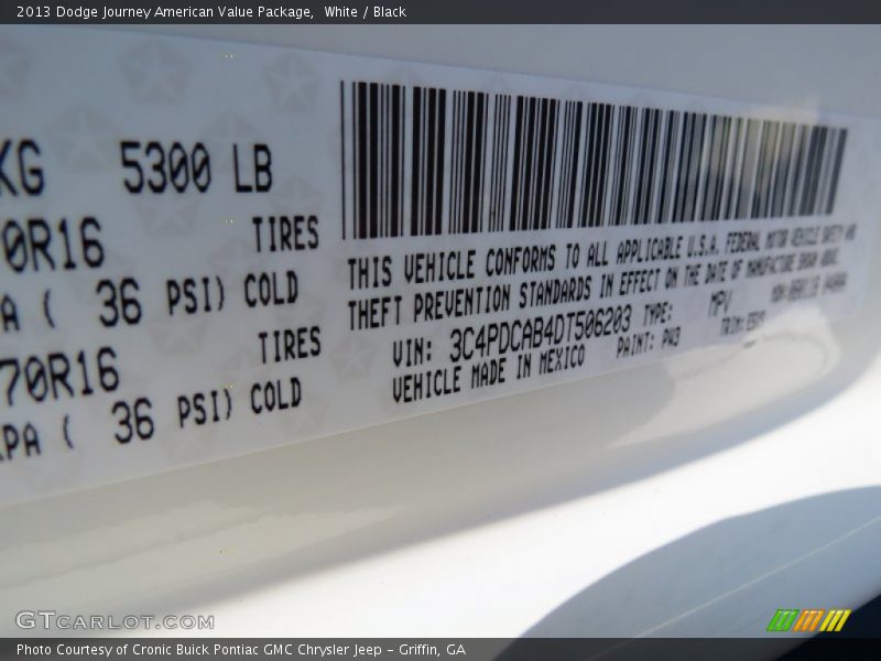 White / Black 2013 Dodge Journey American Value Package