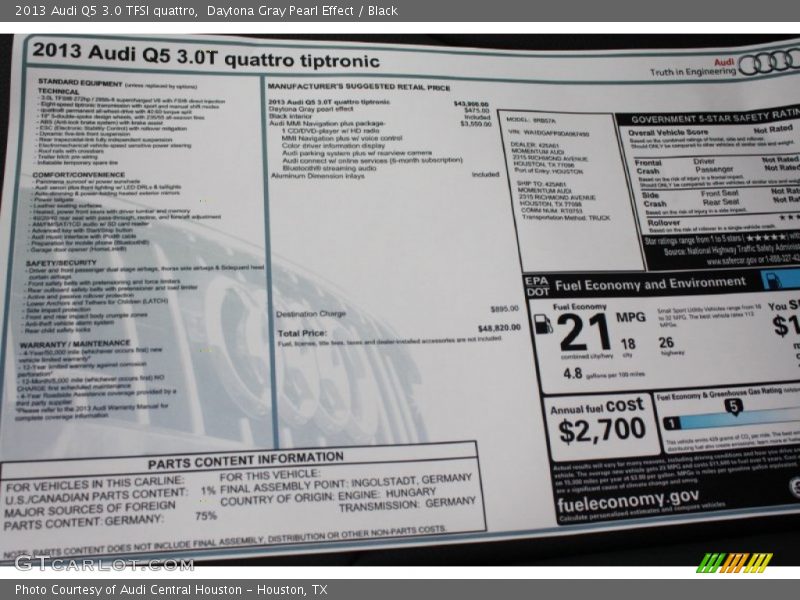  2013 Q5 3.0 TFSI quattro Window Sticker
