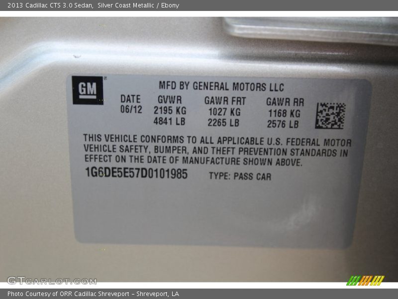 Silver Coast Metallic / Ebony 2013 Cadillac CTS 3.0 Sedan