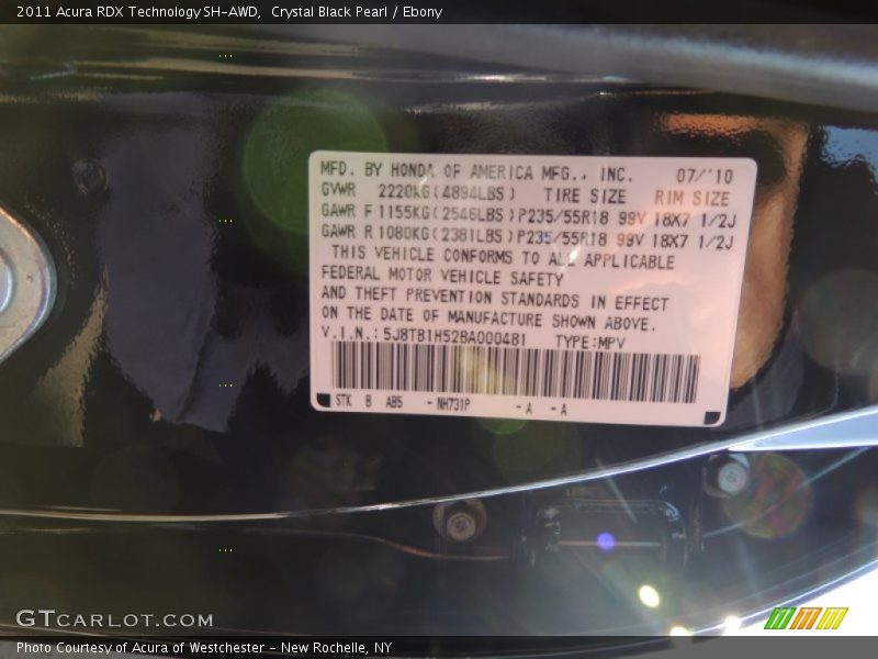Crystal Black Pearl / Ebony 2011 Acura RDX Technology SH-AWD