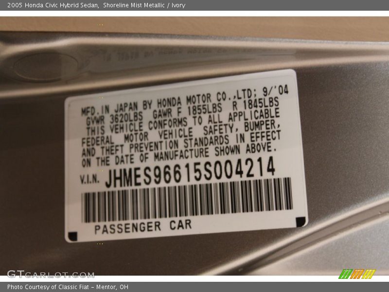 Shoreline Mist Metallic / Ivory 2005 Honda Civic Hybrid Sedan