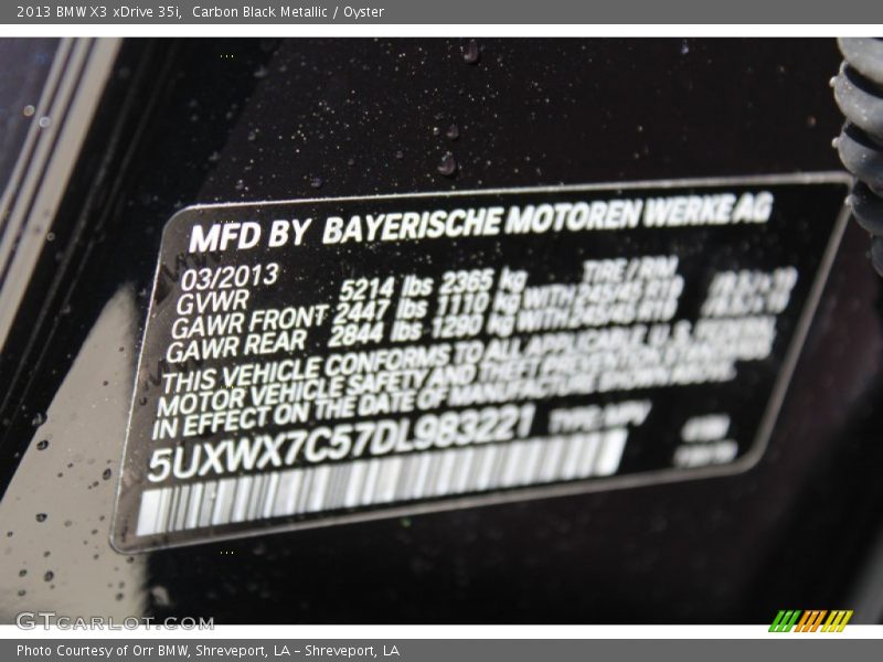 Carbon Black Metallic / Oyster 2013 BMW X3 xDrive 35i