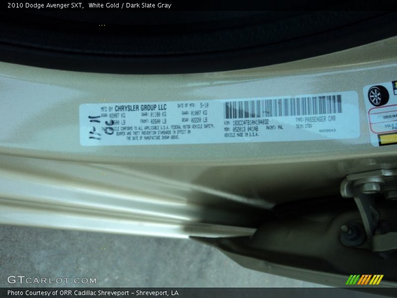 White Gold / Dark Slate Gray 2010 Dodge Avenger SXT