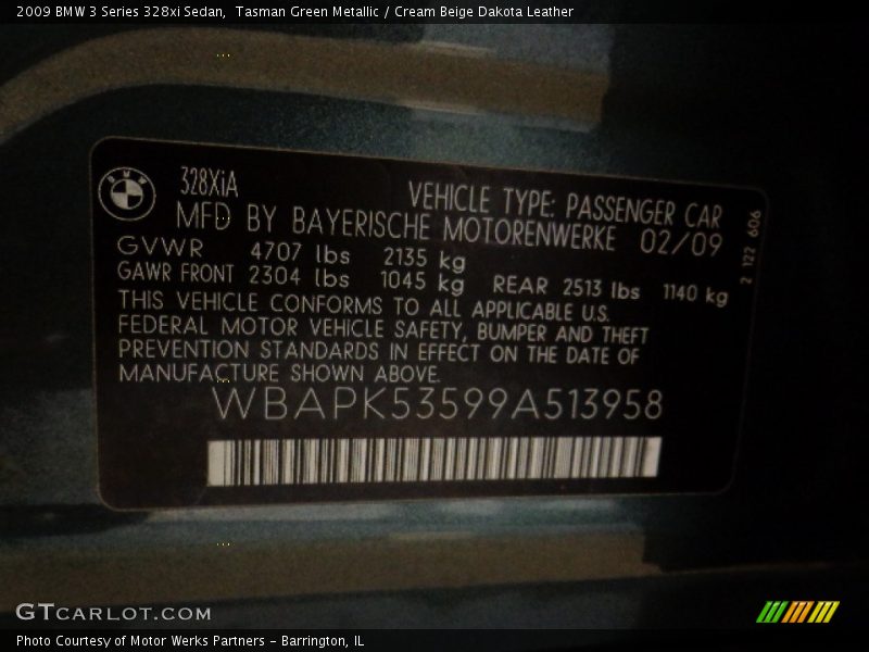 Tasman Green Metallic / Cream Beige Dakota Leather 2009 BMW 3 Series 328xi Sedan
