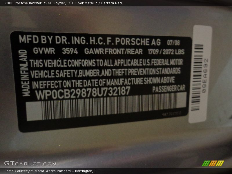 GT Silver Metallic / Carrera Red 2008 Porsche Boxster RS 60 Spyder