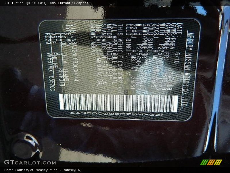 2011 QX 56 4WD Dark Currant Color Code L50