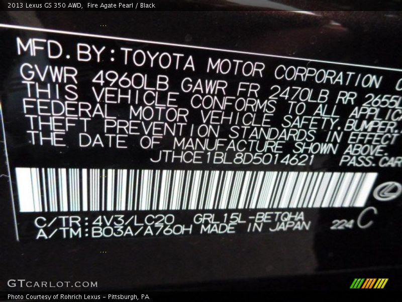 Fire Agate Pearl / Black 2013 Lexus GS 350 AWD