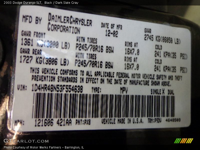 Black / Dark Slate Gray 2003 Dodge Durango SLT