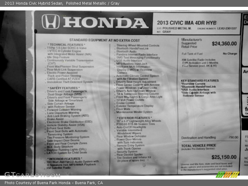  2013 Civic Hybrid Sedan Window Sticker