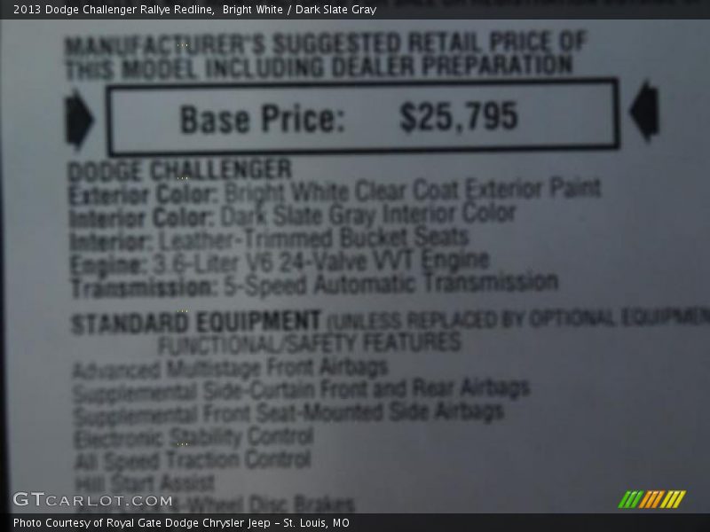 Bright White / Dark Slate Gray 2013 Dodge Challenger Rallye Redline