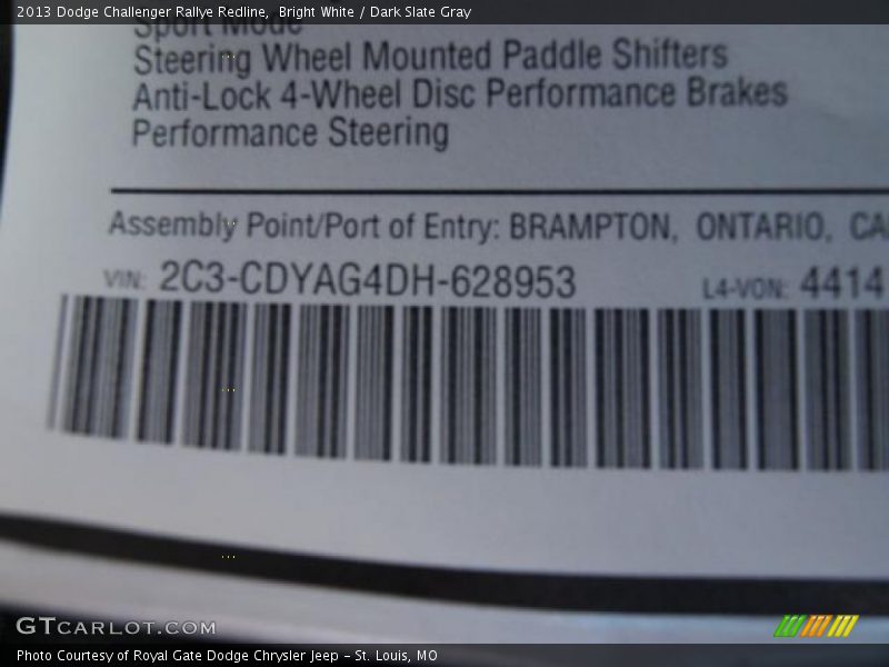 Bright White / Dark Slate Gray 2013 Dodge Challenger Rallye Redline