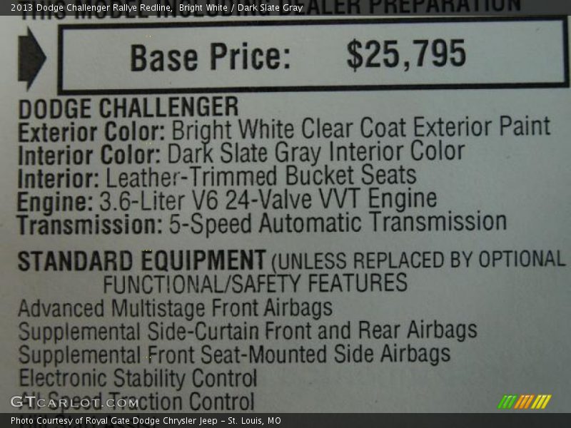 Bright White / Dark Slate Gray 2013 Dodge Challenger Rallye Redline