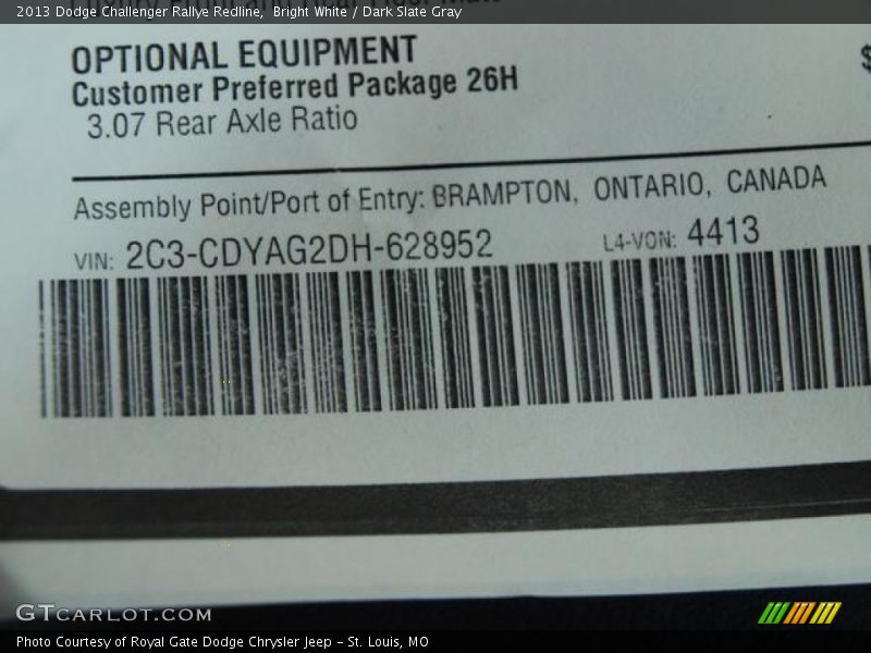 Bright White / Dark Slate Gray 2013 Dodge Challenger Rallye Redline