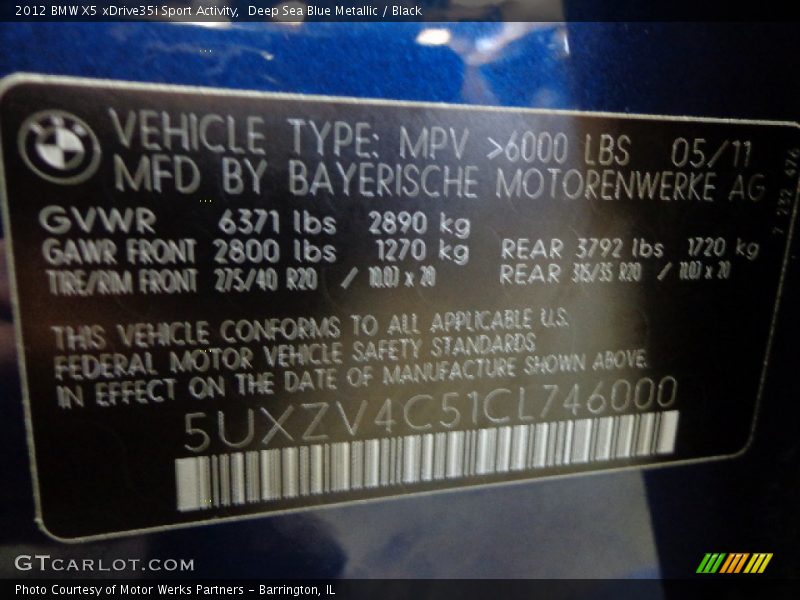 Deep Sea Blue Metallic / Black 2012 BMW X5 xDrive35i Sport Activity