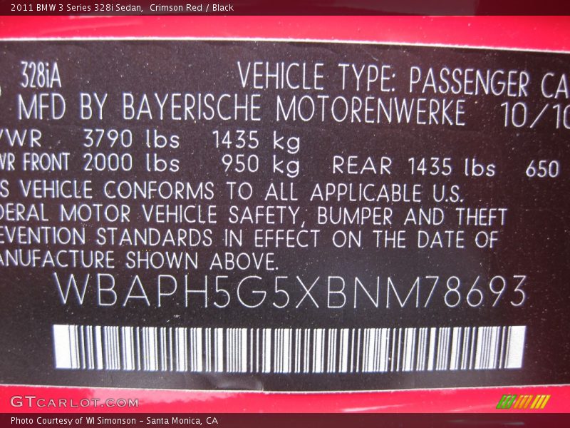 Crimson Red / Black 2011 BMW 3 Series 328i Sedan