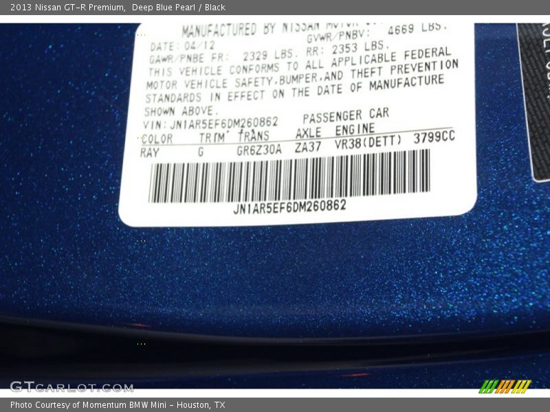 2013 GT-R Premium Deep Blue Pearl Color Code RAY