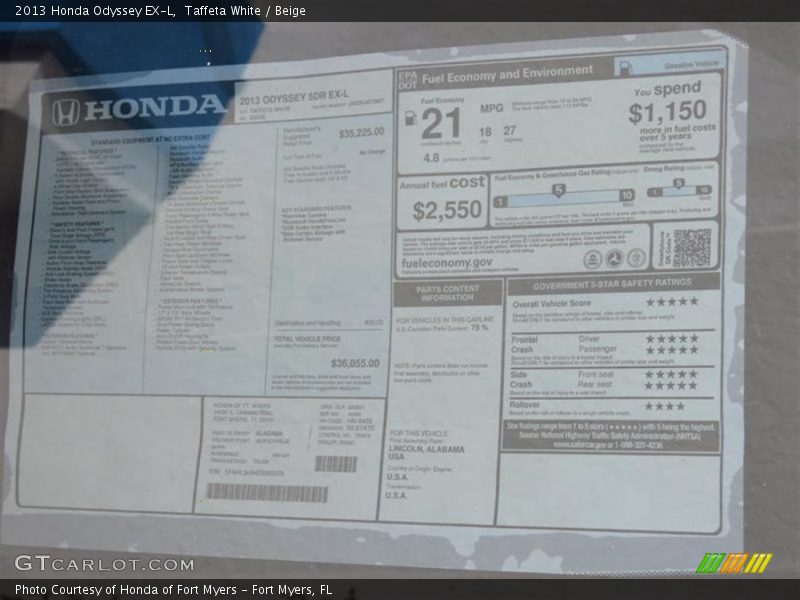 Taffeta White / Beige 2013 Honda Odyssey EX-L